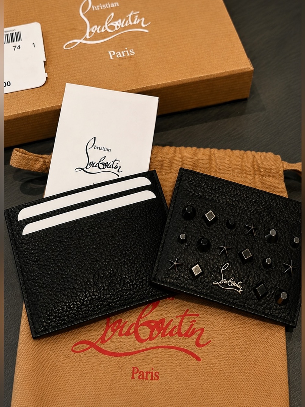 NWT Christian Louboutin Black Studded Leather Card Holder w/ Box & Dust Bag